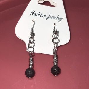 Handmade silver earrings black lava beads